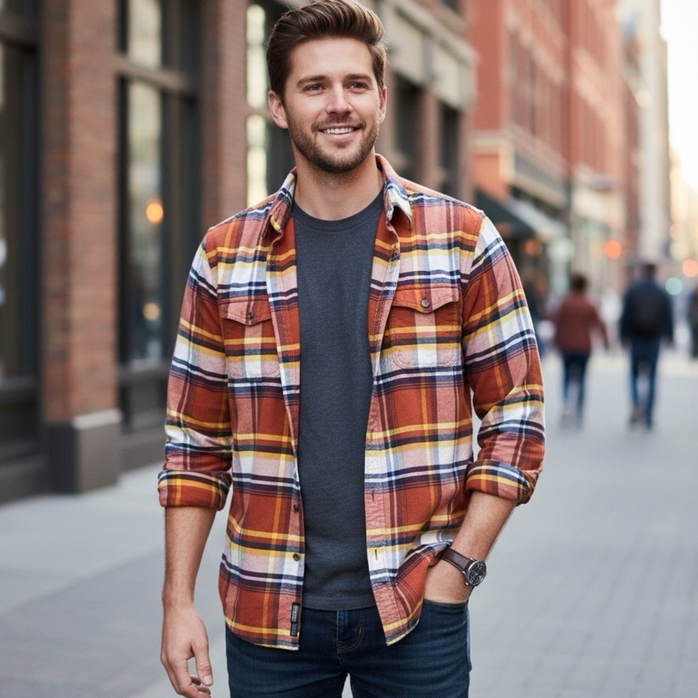 The North Face Plaid Button-Up Shirt Men's Size L Outdoor Flannel Long Sleeve